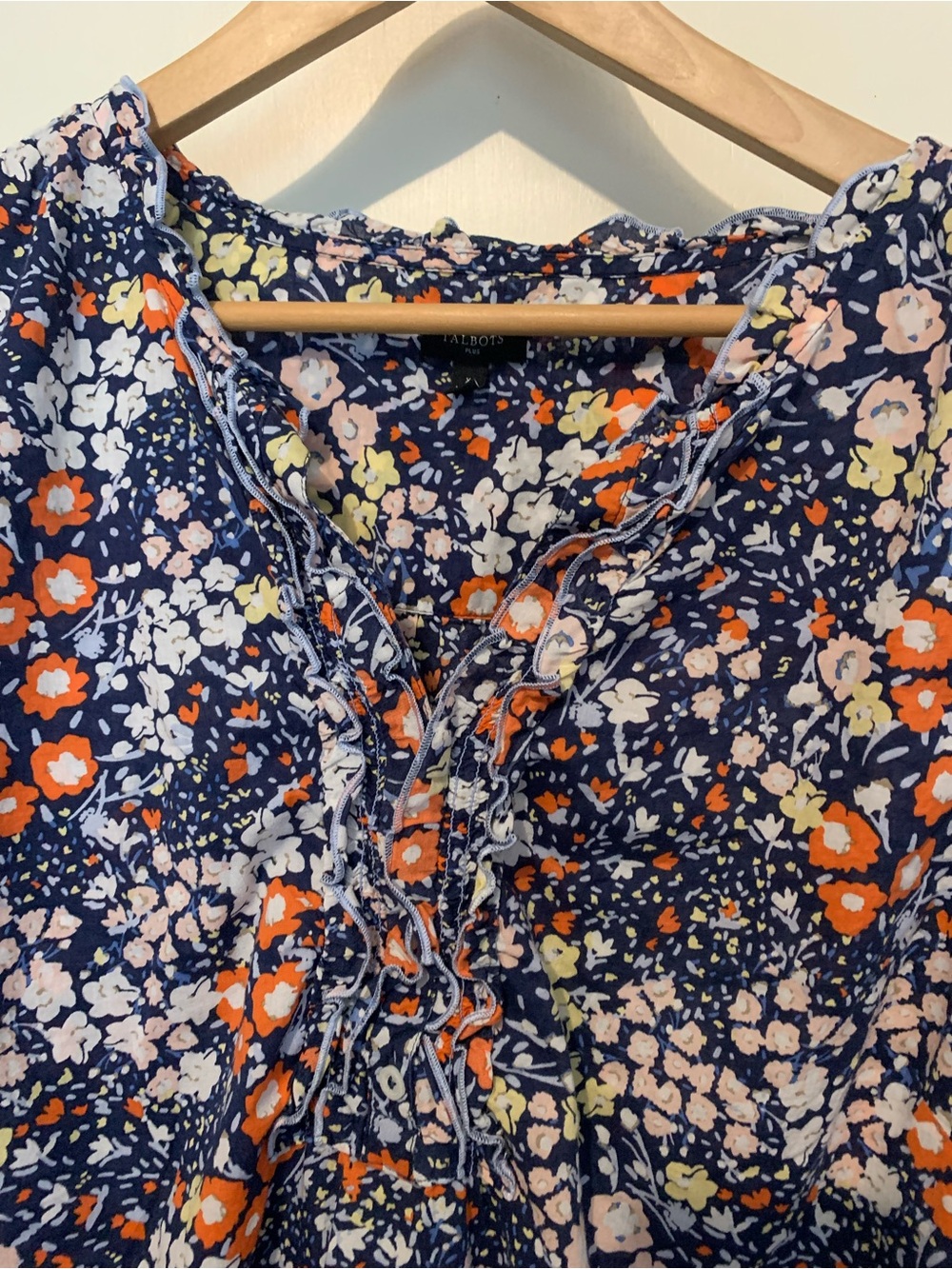 Talbots Navy Floral Ruffle Top - Picture 2 of 4